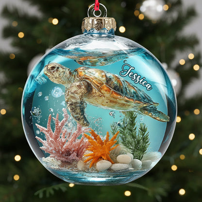 Turtle & Ocean - Personalized Turtle Acrylic Ornament