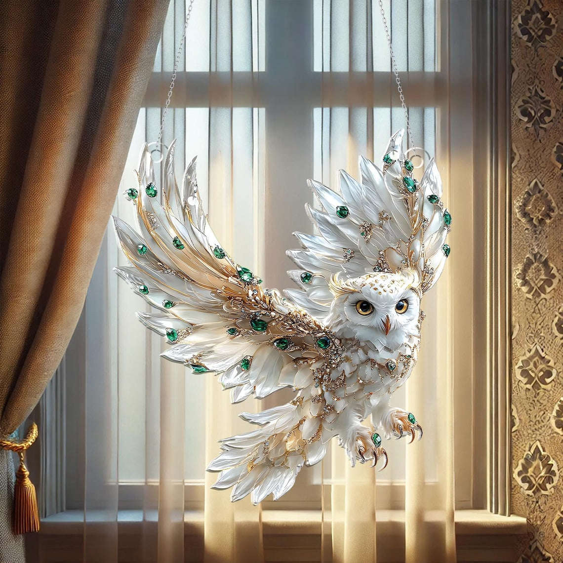White Owl Acrylic Window Hanging
