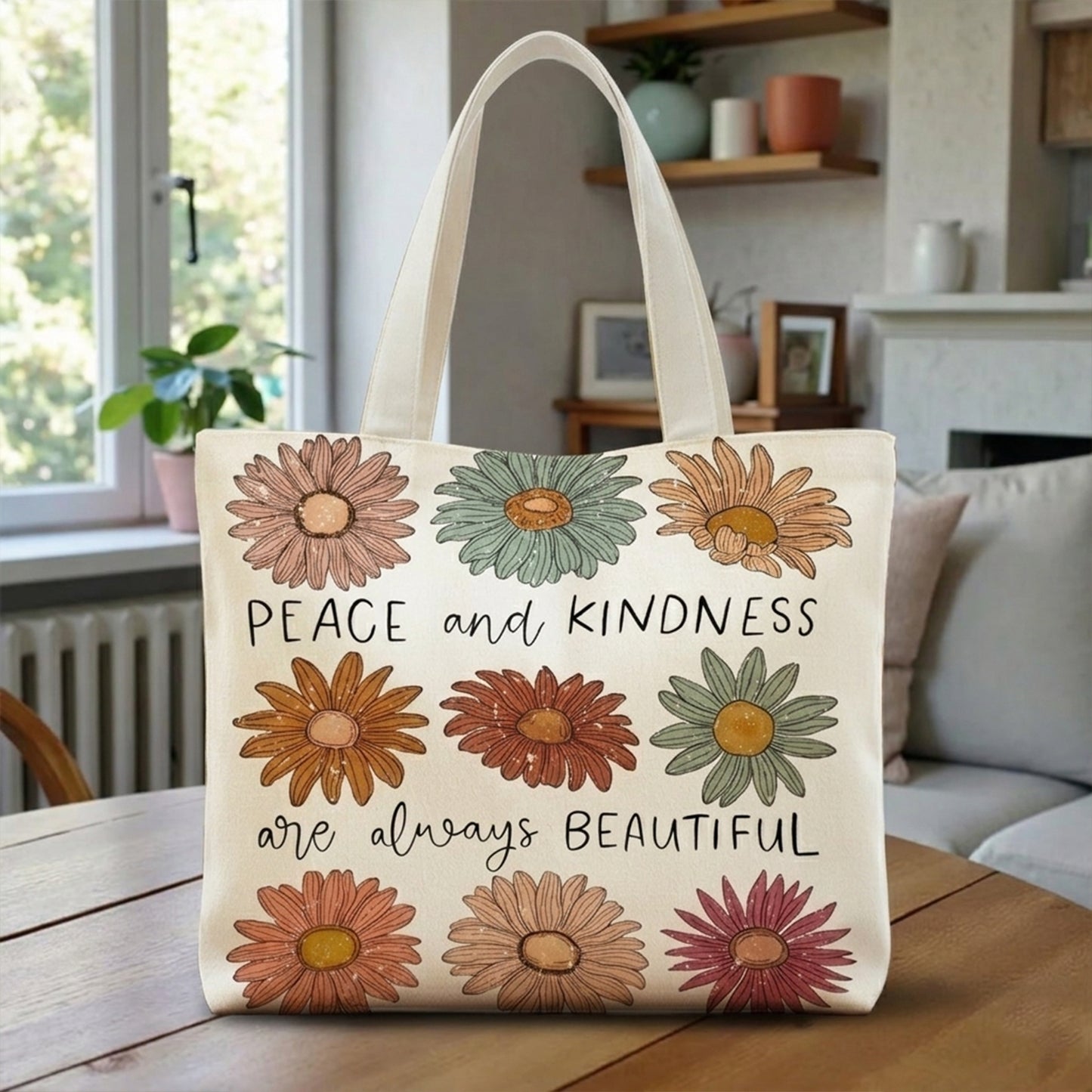 Peace And Kindness - Floral Tote Bag