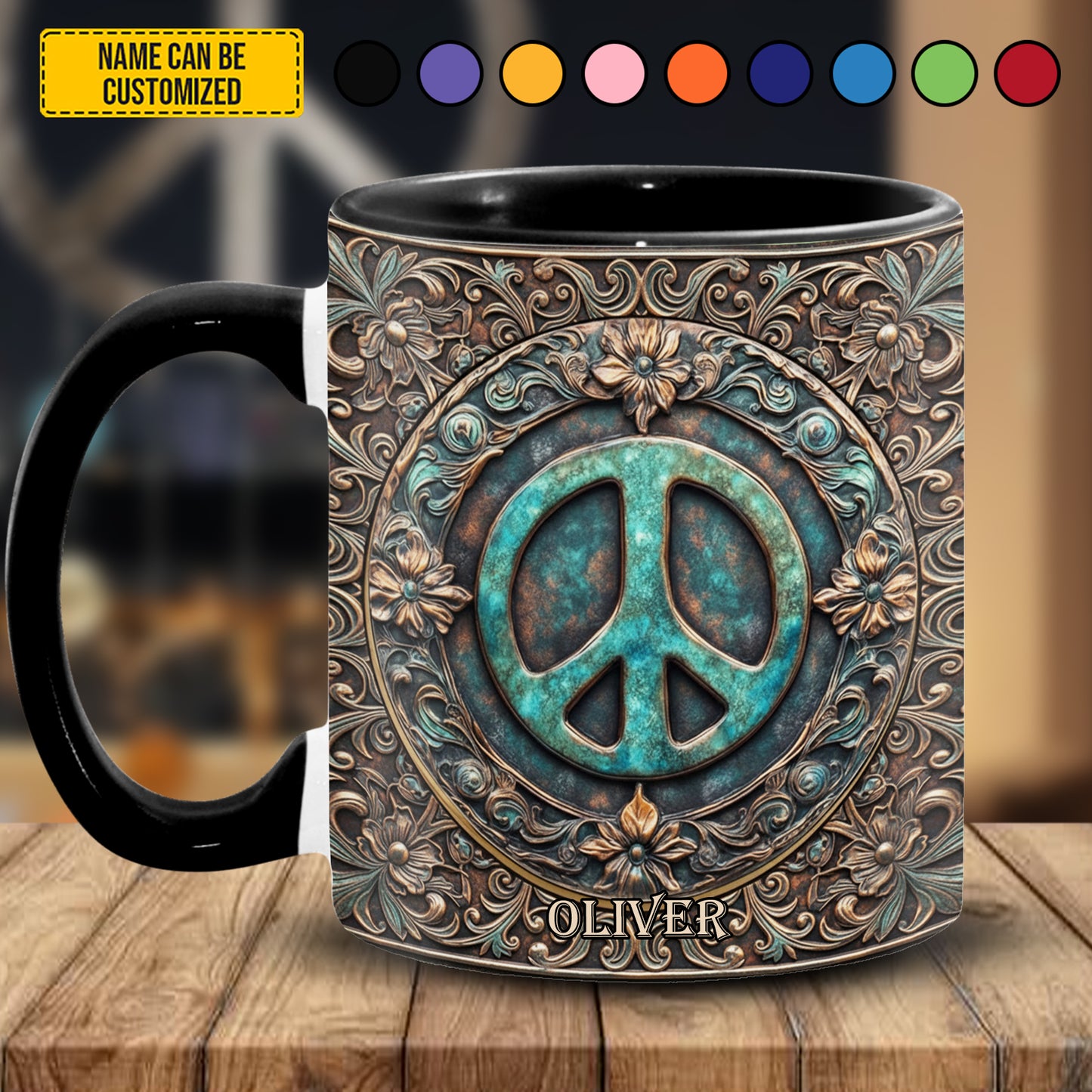 Personalized Peace Symbol Accent Mug