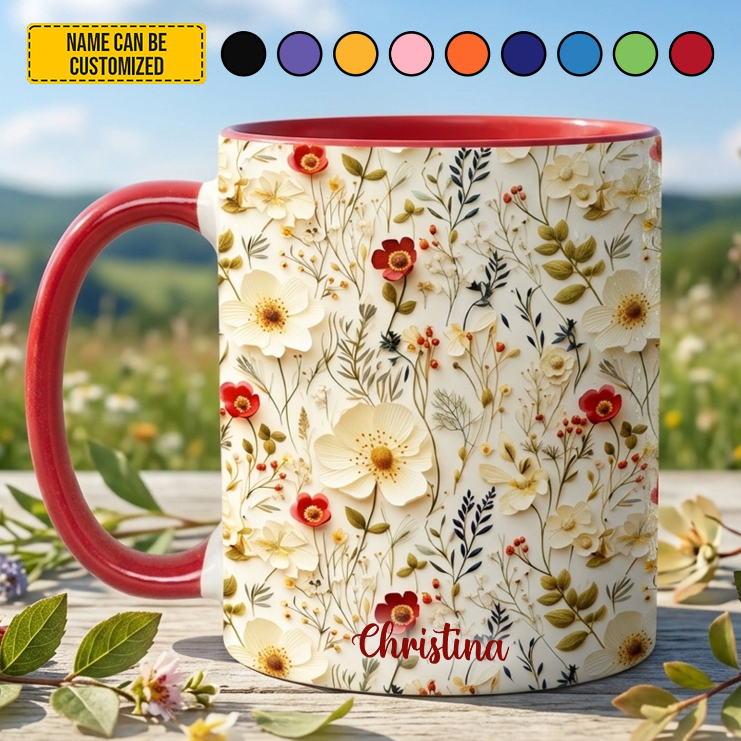 Personalized Colorful Floral Accent Mug