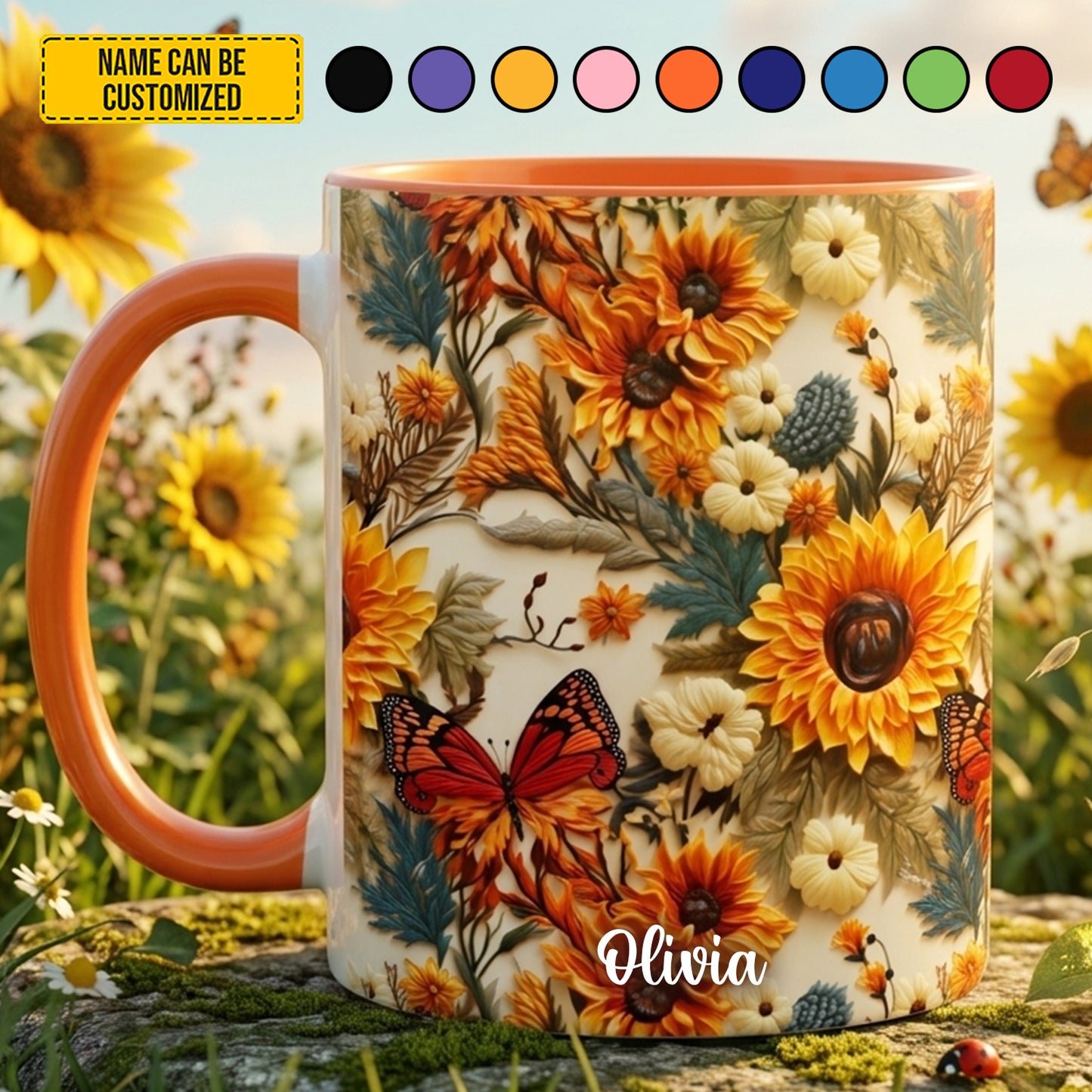 Personalized Sunflower Butterfly Accent Mug