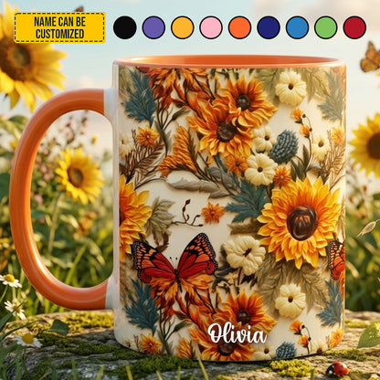 Personalized Sunflower Butterfly Accent Mug