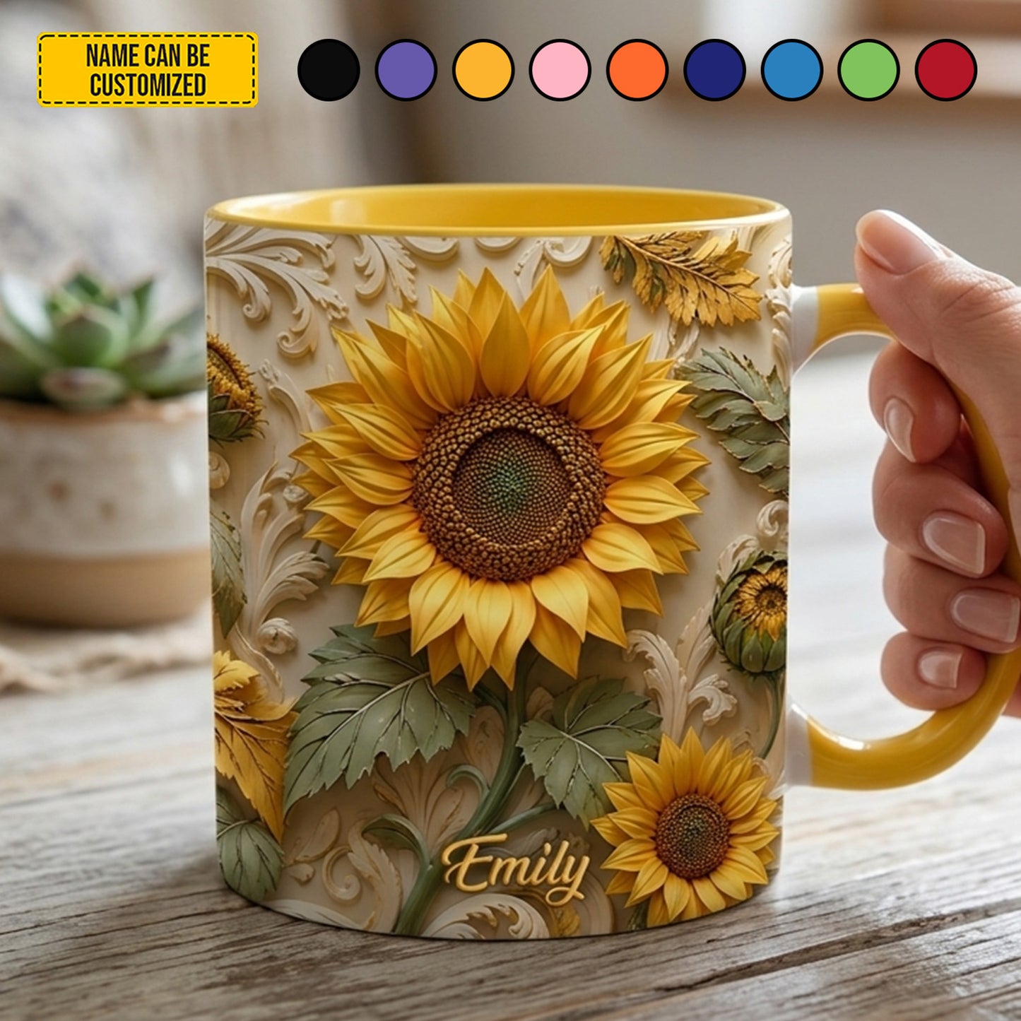 Personalized Sunflower Accent Mug
