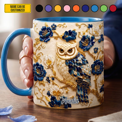 Personalized Owl Floral Accent Mug