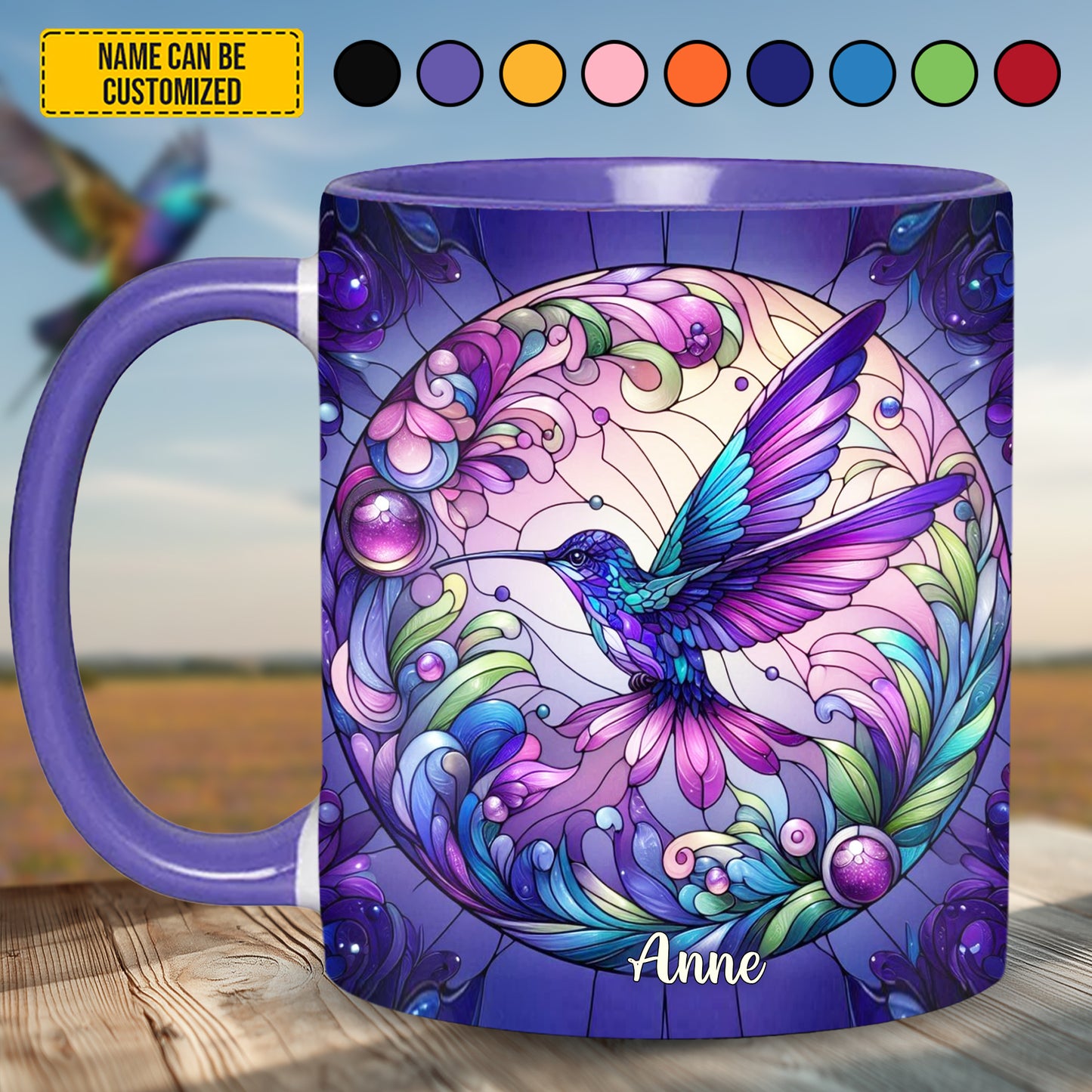 Colorful Hummingbird - Personalized Hummingbird Accent Mug