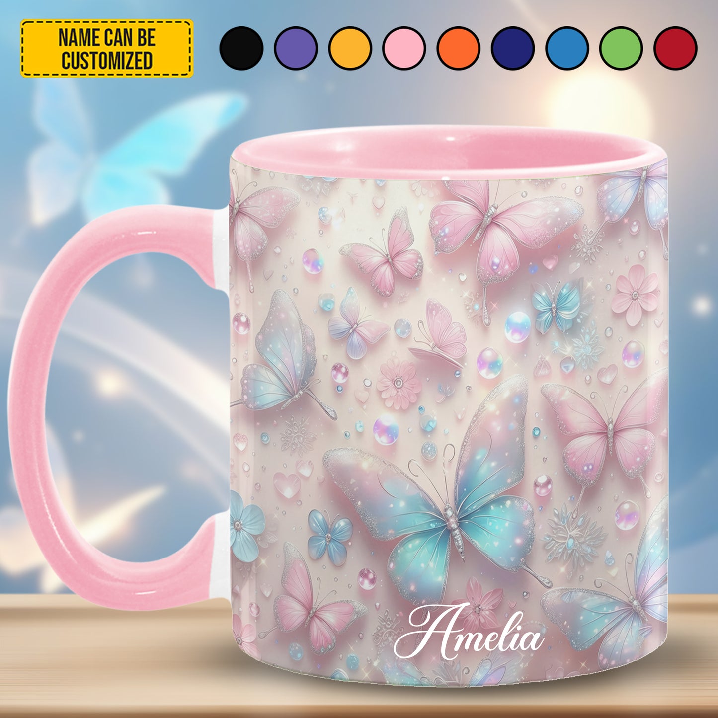Personalized Colorful Butterflies Accent Mug