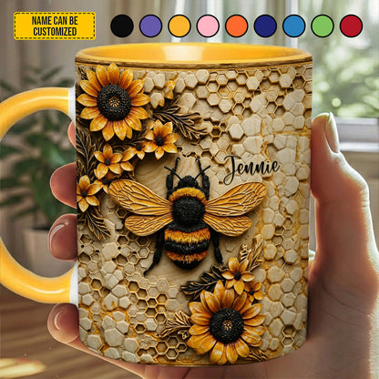 Personalized Bee & Sunflower Accent Mug