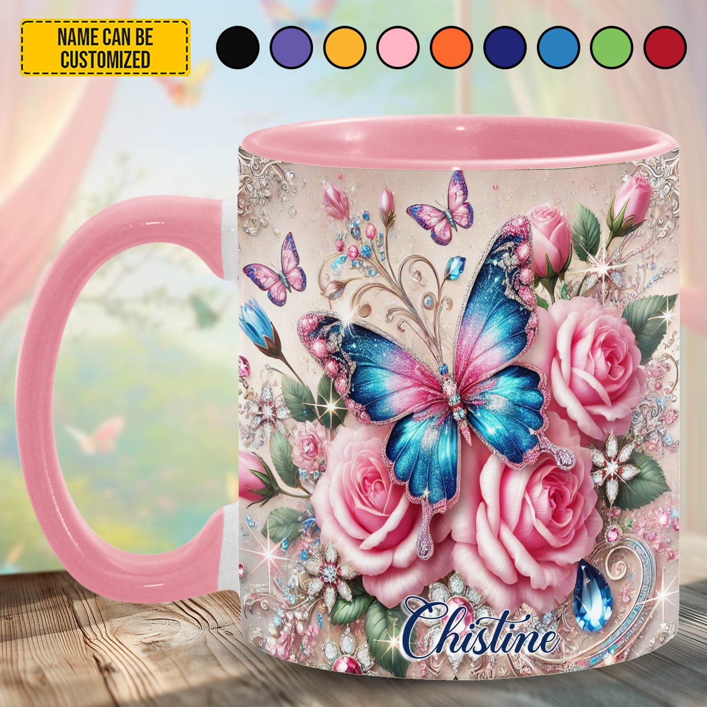Personalized Butterfly & Rose Accent Mug