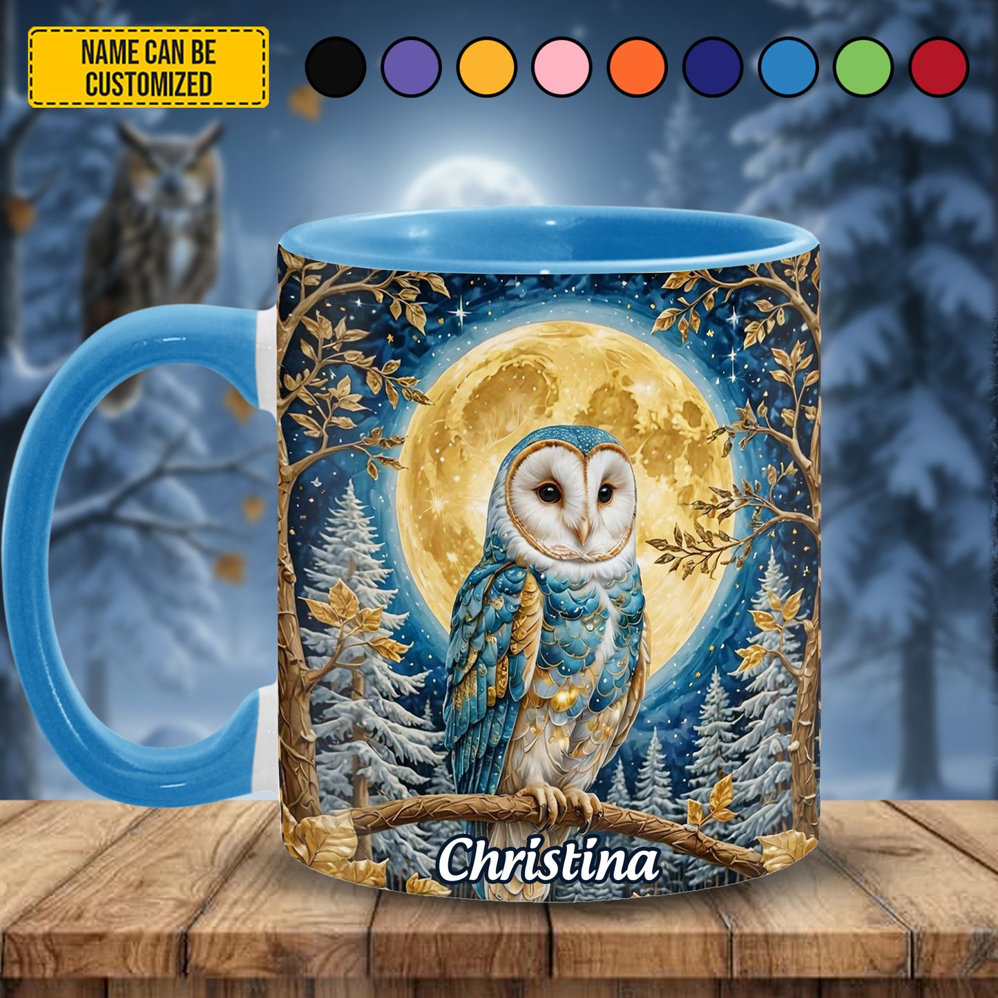Owl Night Moon - Personalized Owl Accent Mug