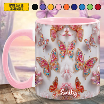 Colorful Butterflies - Personalized Butterfly Accent Mug