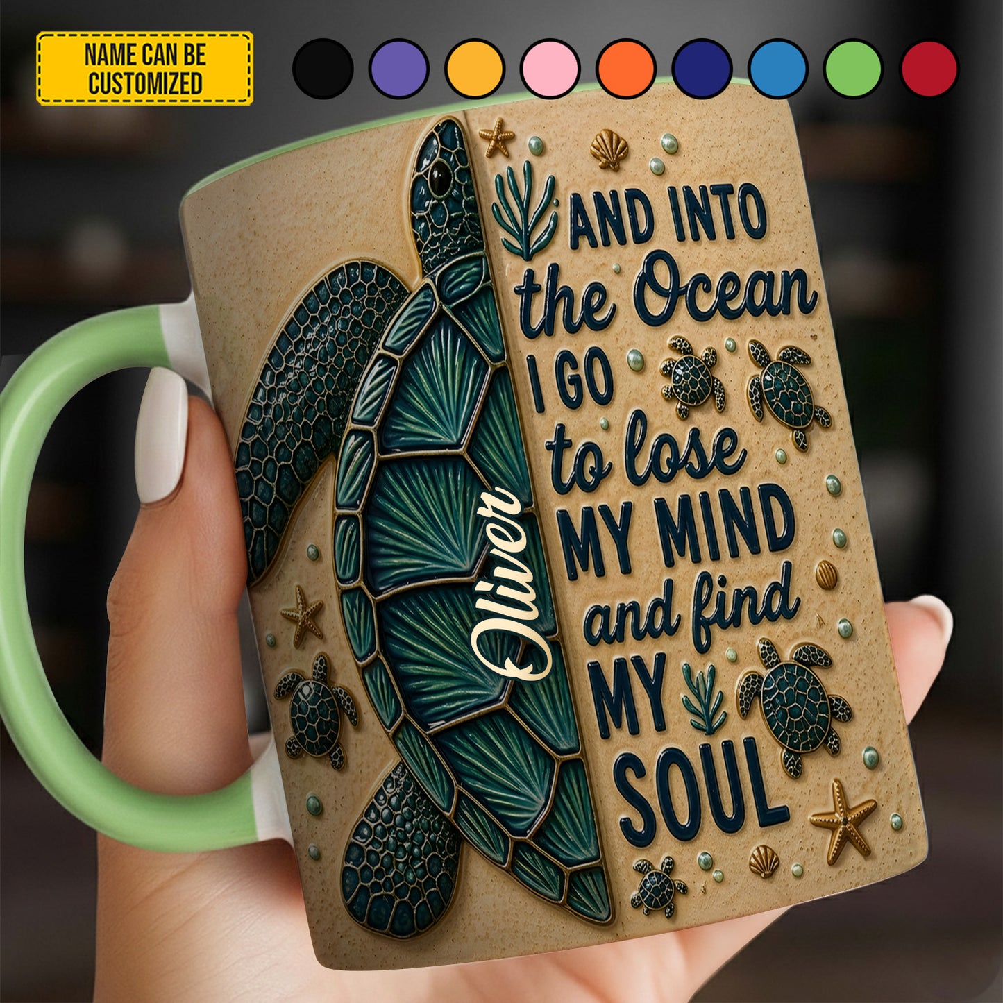 Into The Ocean - Personalized Turtle Accent Mug