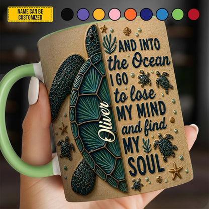 Into The Ocean - Personalized Turtle Accent Mug
