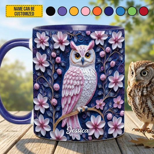 Cute Owl Floral - Personalized Owl Accent Mug