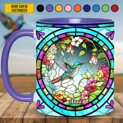 Stained Glass Hummingbird - Personalized Accent Mug