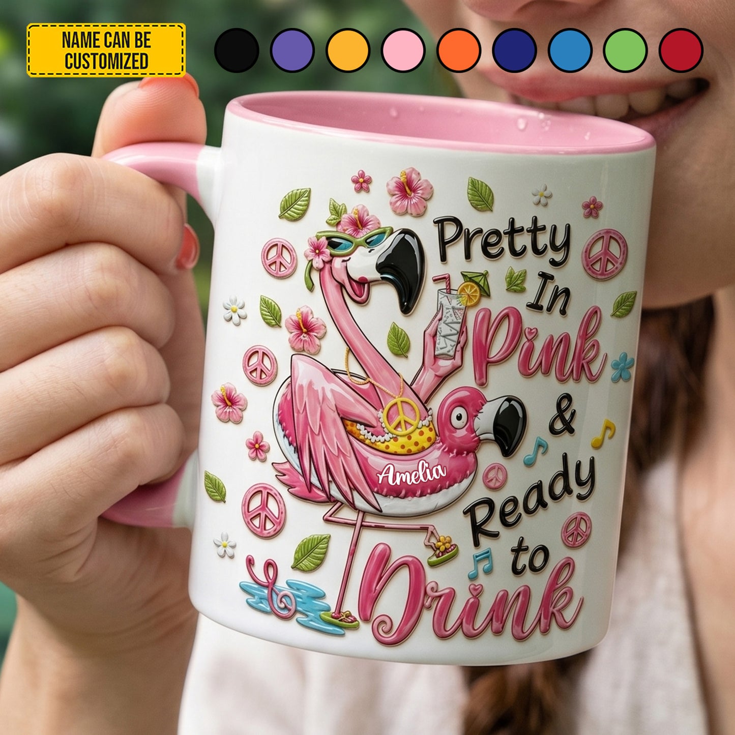 Pretty In Pink - Personalized Flamingo Accent Mug