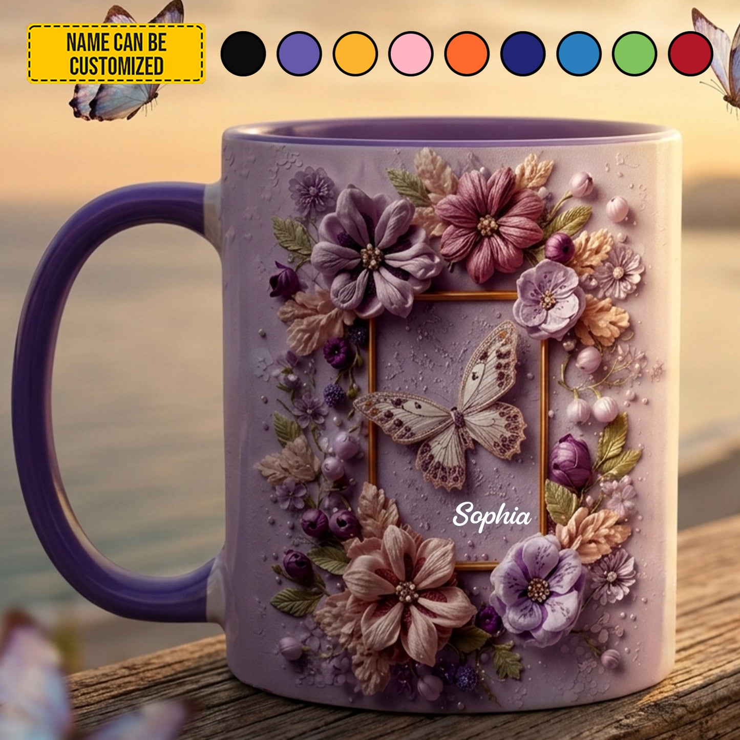 Floral Butterfly - Personalized Butterfly Accent Mug