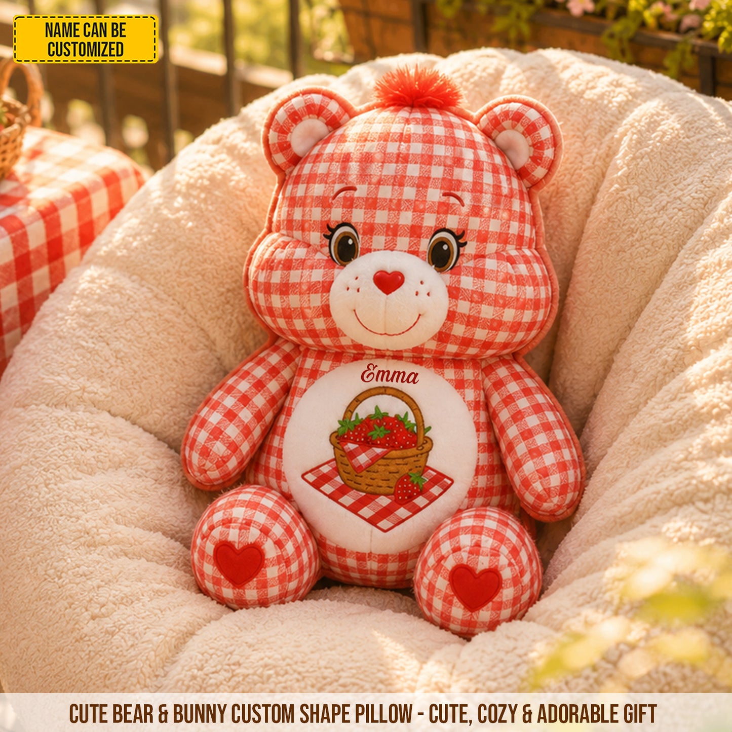 Personalized Cute Bear & Bunny Custom Shaped Pillow