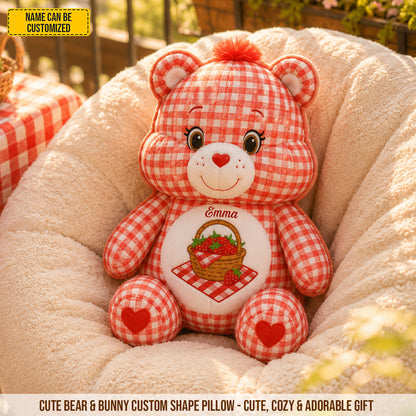 Personalized Cute Bear & Bunny Custom Shaped Pillow