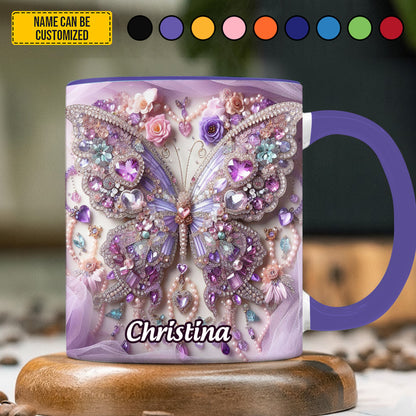 Personalized Sparkle Butterfly & Flower Accent Mug