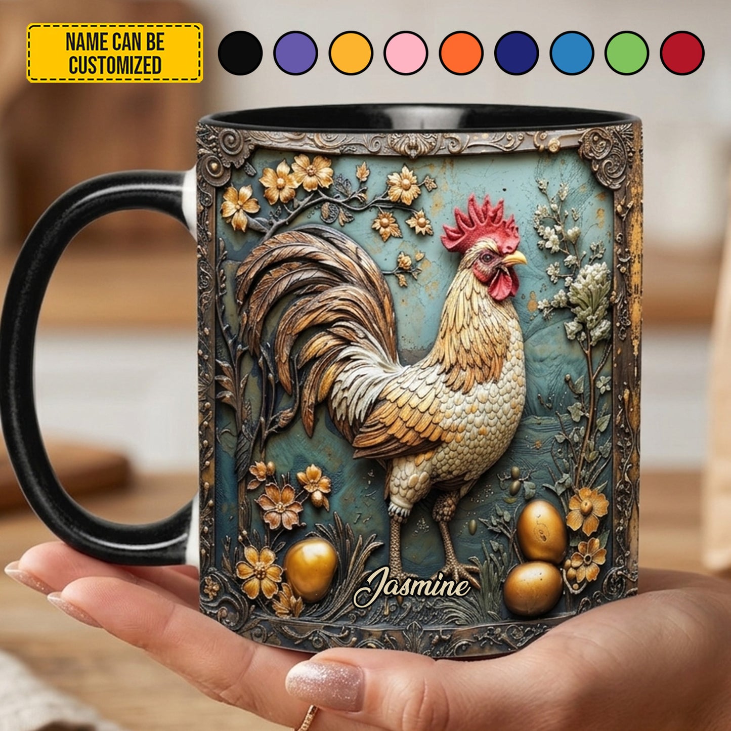 Personalized Vintage Rooster Accent Mug