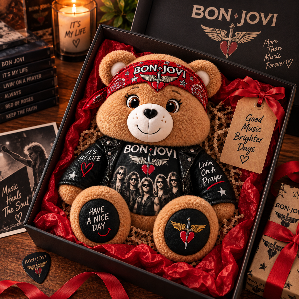 Bon Jovi Custom Shaped Bear Pillow – Livin’ on a Prayer Rock Music Inspired Gift for Bon Jovi Fans