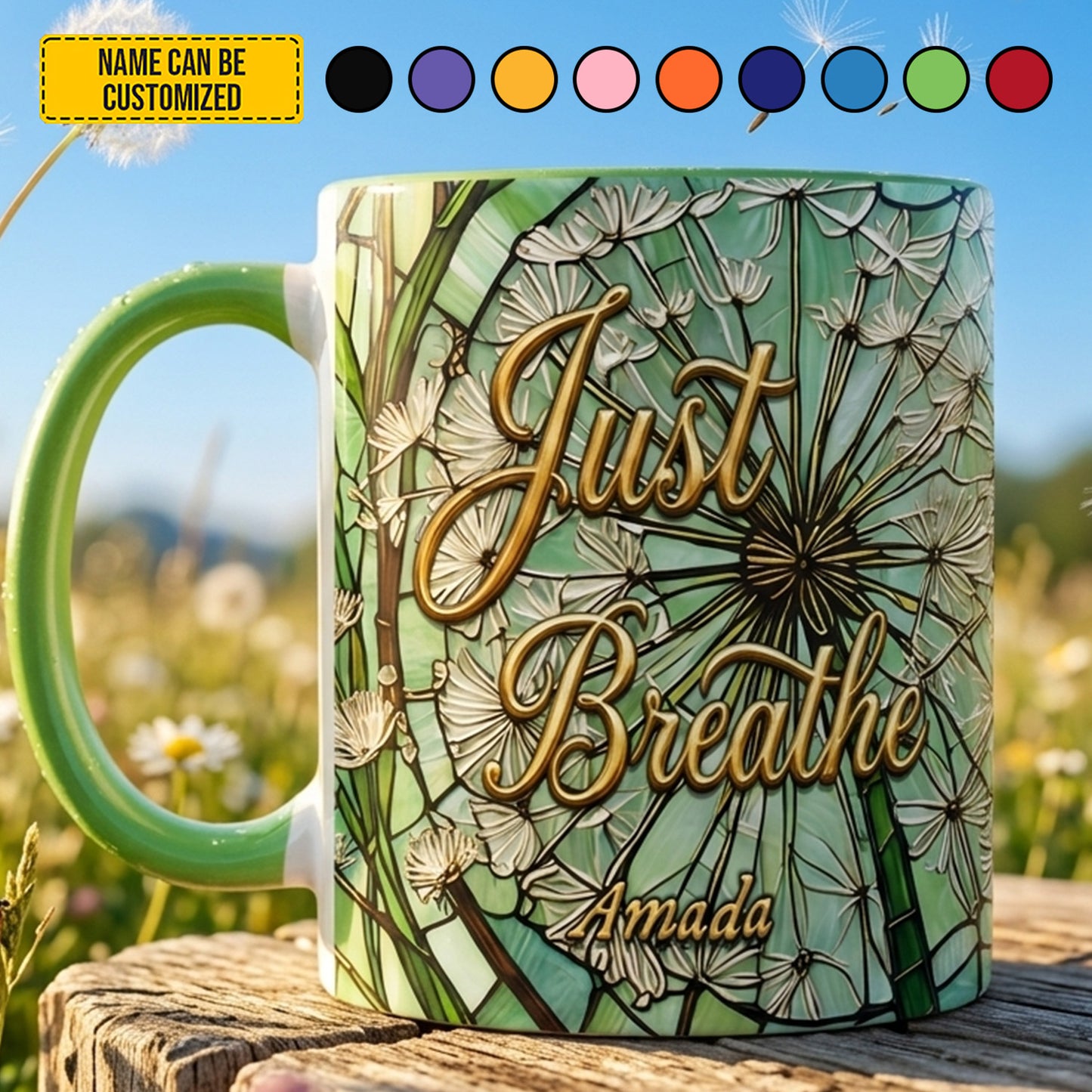 Just Breathe Dandelion – Personalized Accent Mug