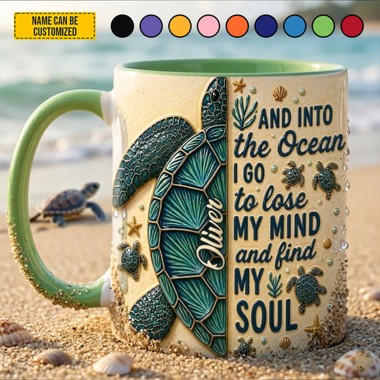 Into The Ocean - Personalized Turtle Accent Mug
