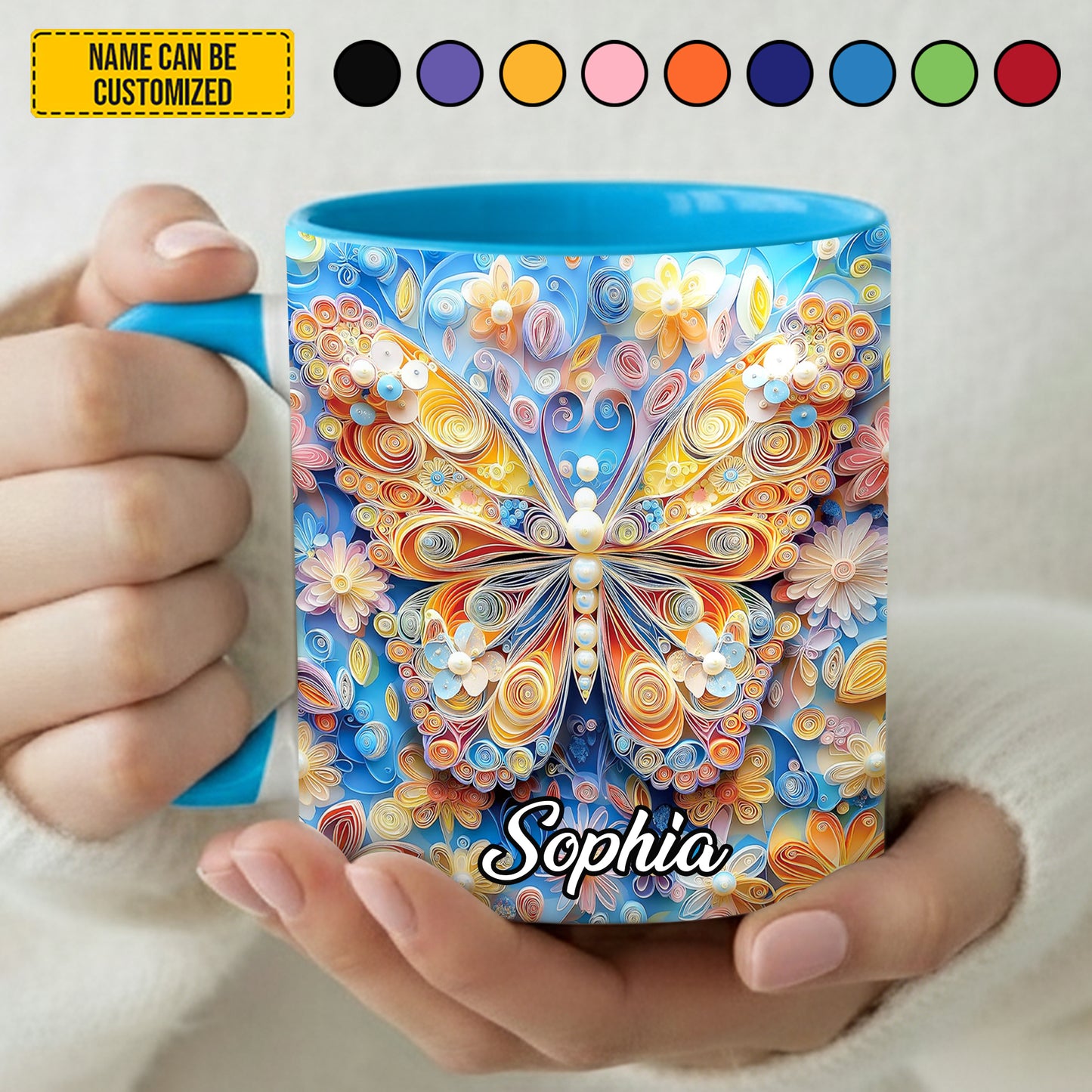 Personalized Butterfly & Flowers Accent Mug