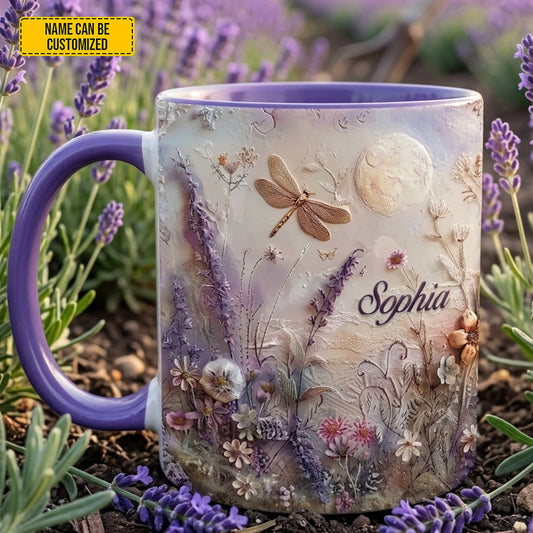Flower and Dragonfly - Personalized Dragonfly Accent Mug