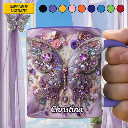 Personalized Sparkle Butterfly & Flower Accent Mug