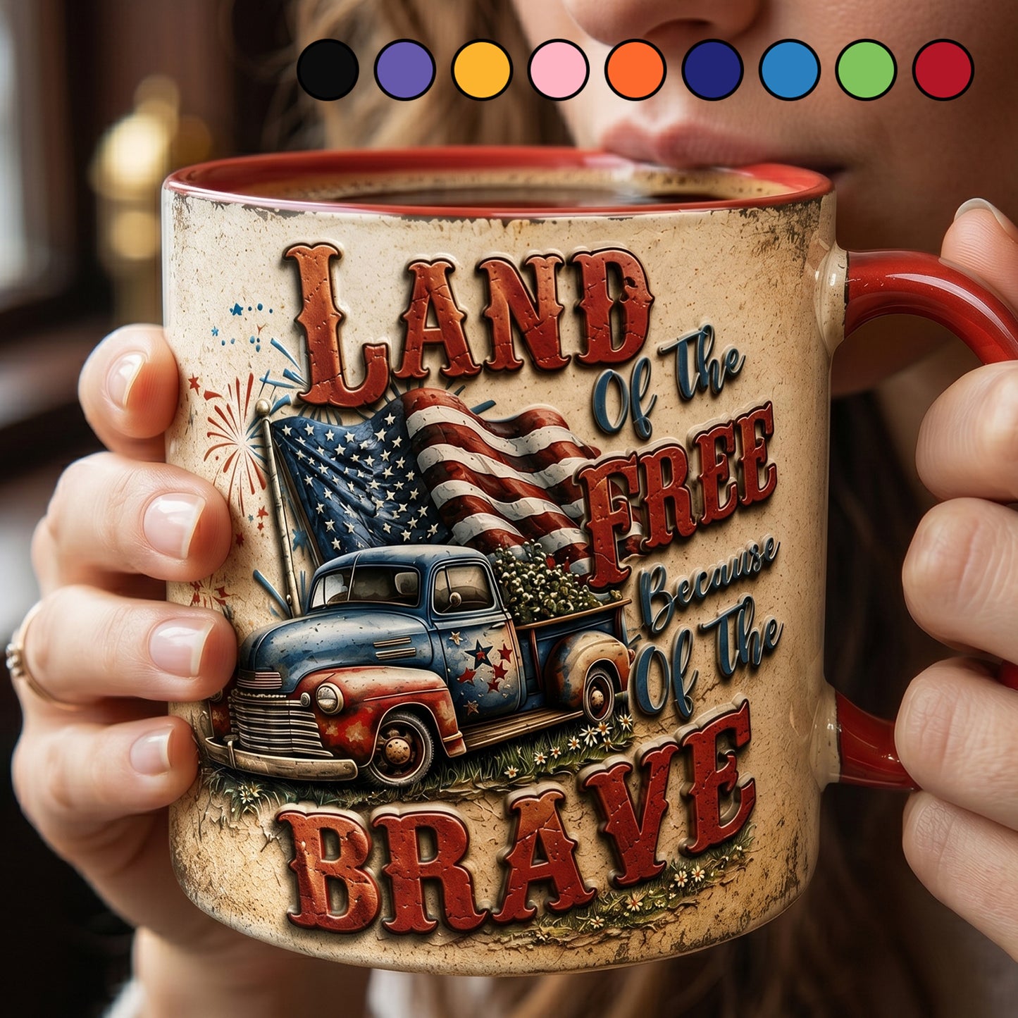 Land Of The Free - Truck Patriotic Accent Mug