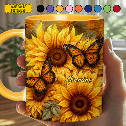 Butterfly Sunflower - Personalized Sunflower Accent Mug
