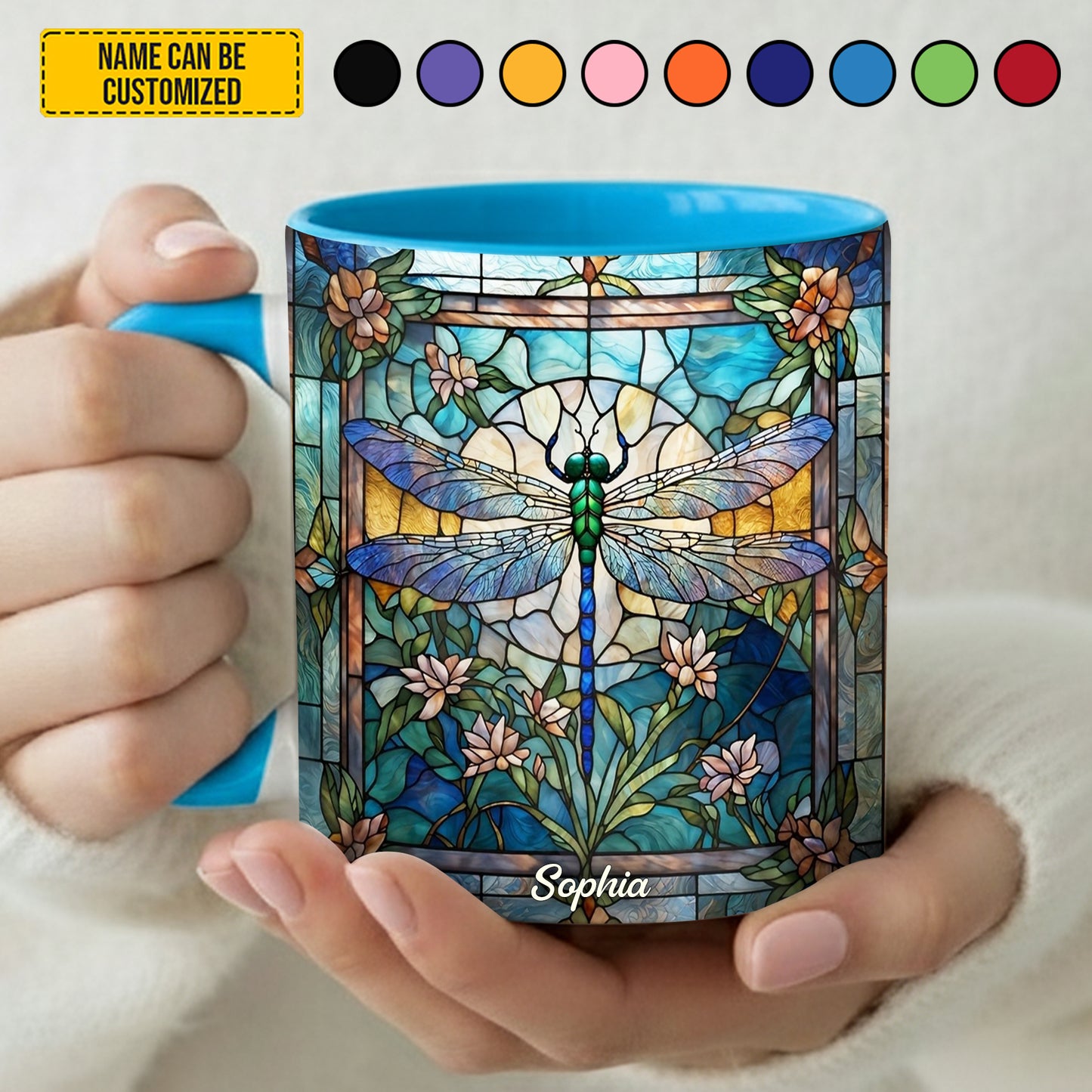 Personalized Stained Glass Dragonfly Accent Mug