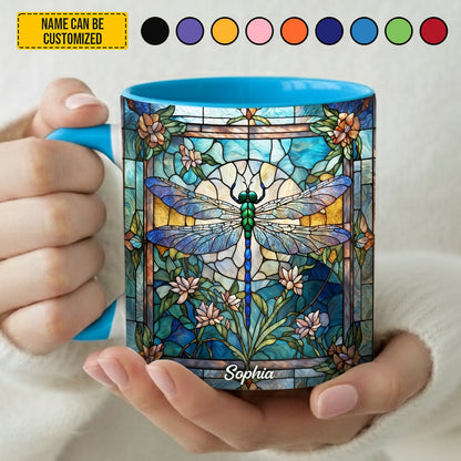 Personalized Stained Glass Dragonfly Accent Mug