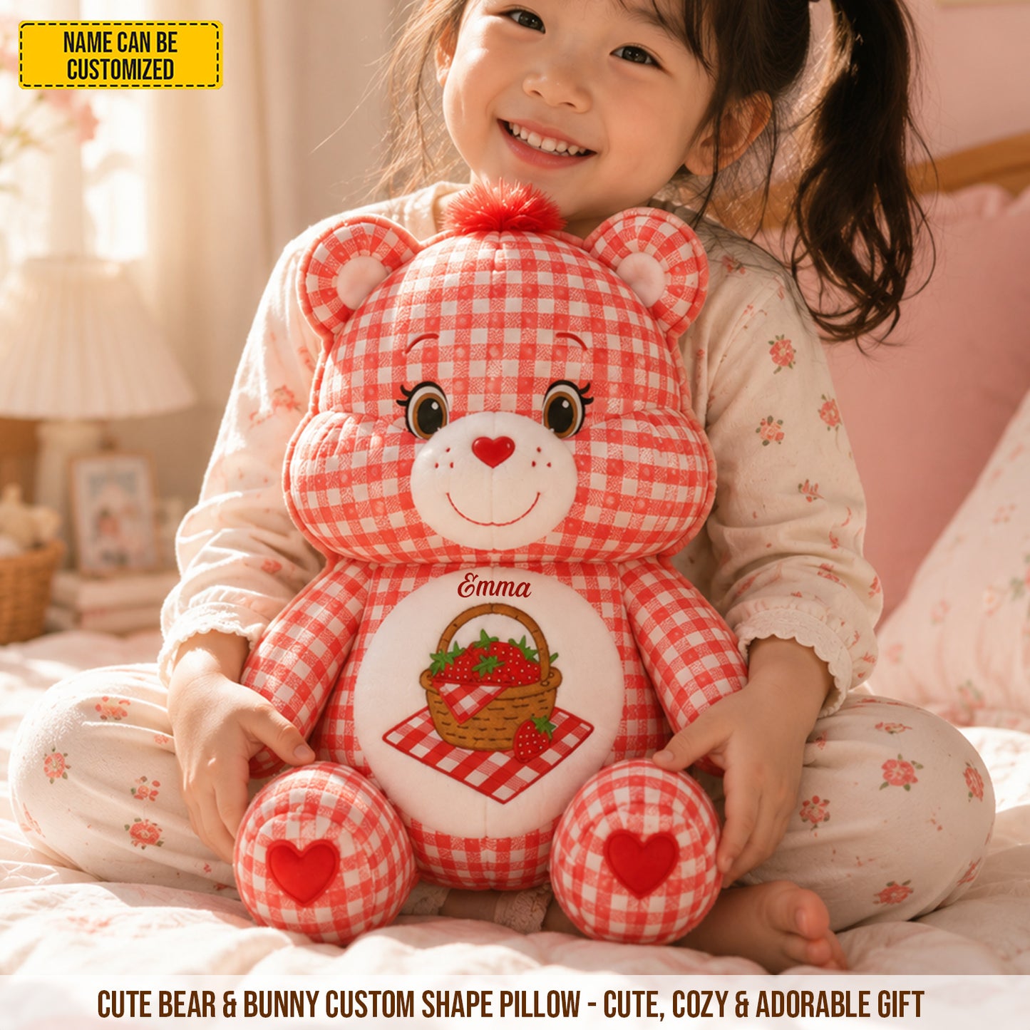 Personalized Cute Bear & Bunny Custom Shaped Pillow