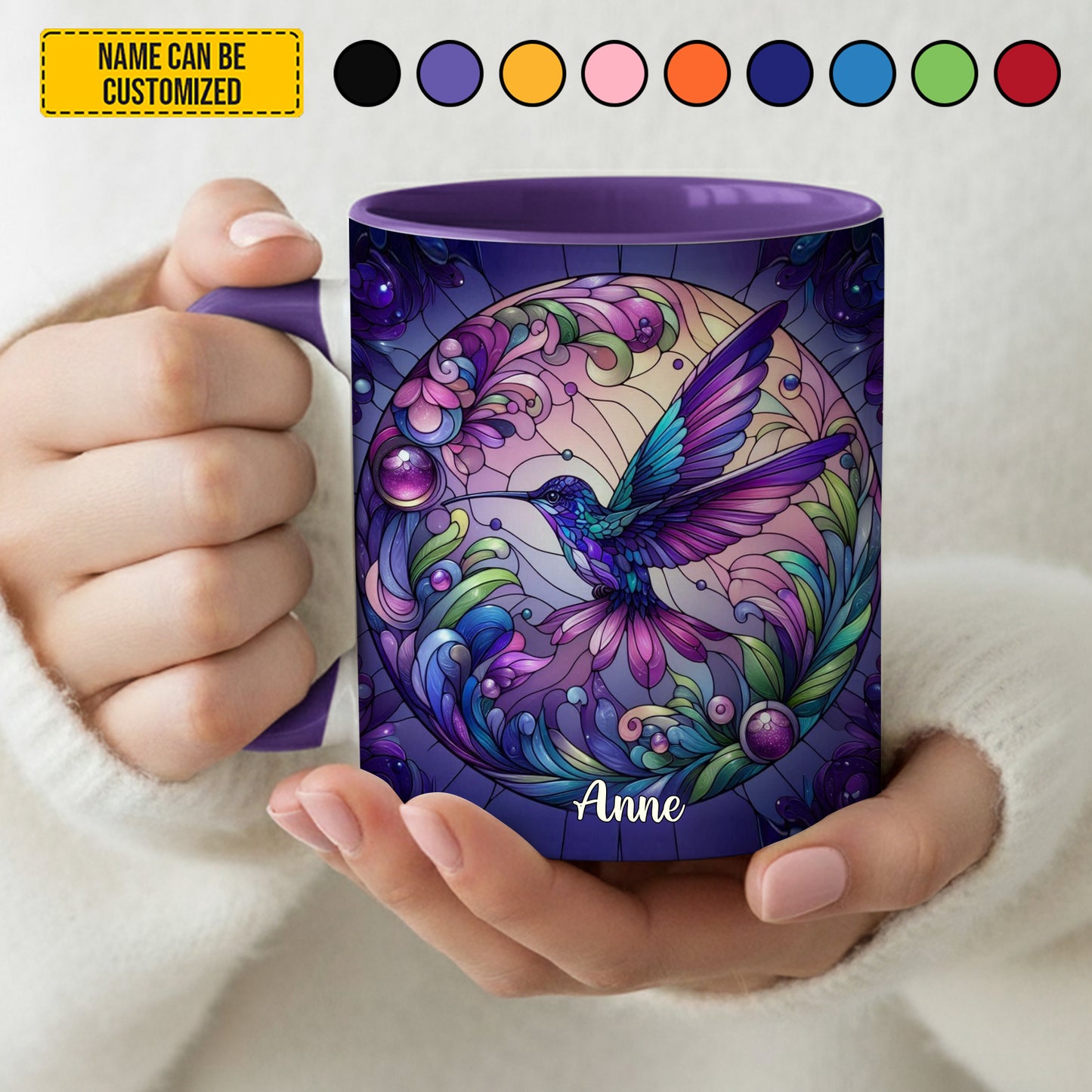 Colorful Hummingbird - Personalized Hummingbird Accent Mug