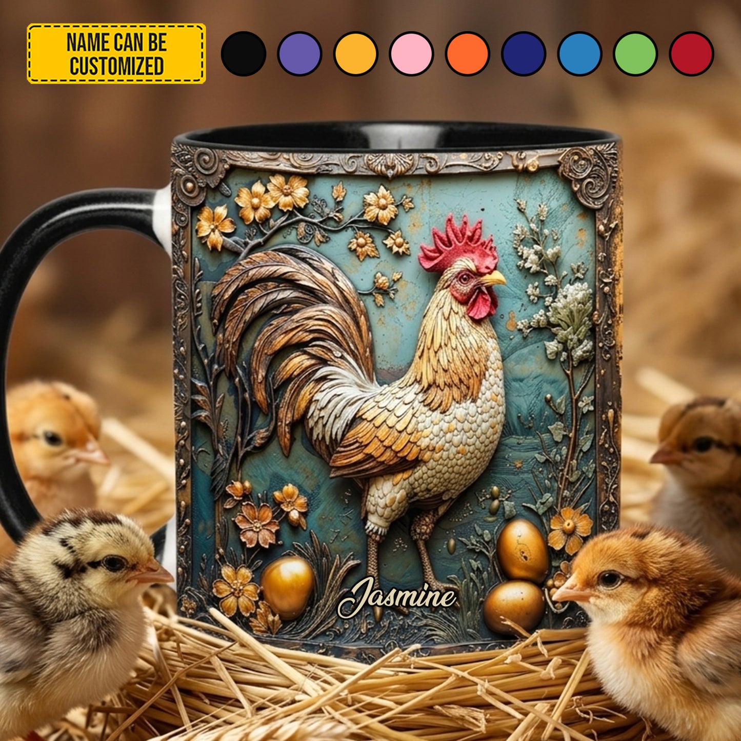 Personalized Vintage Rooster Accent Mug
