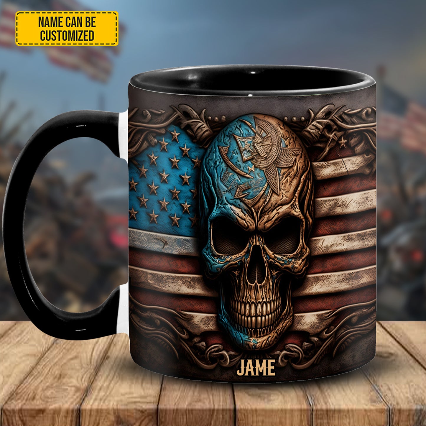Personalized Patriotic Skull Accent Mug
