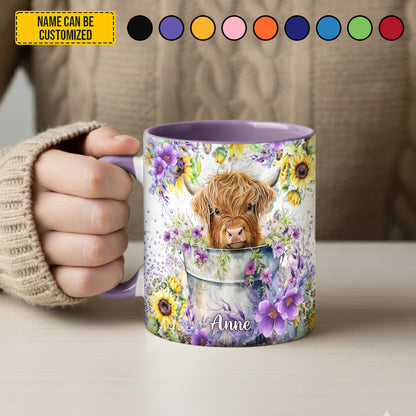 Cute Highland Cow Flower - Personalized Cow Accent Mug