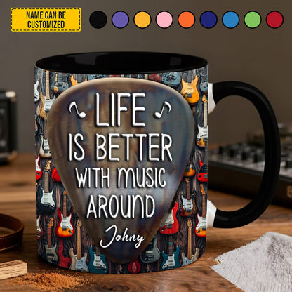 Life Is Better With Music Around - Personalized Guitar Accent Mug