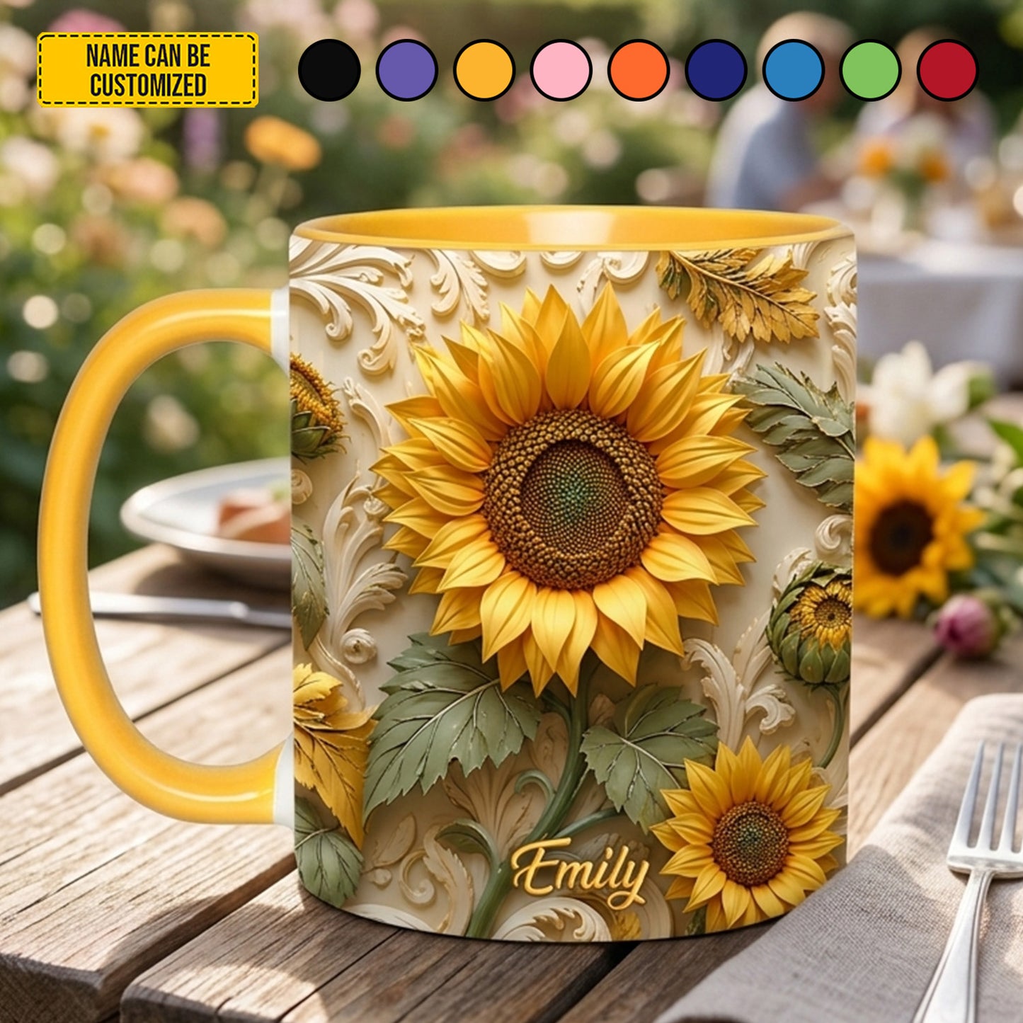 Personalized Sunflower Accent Mug