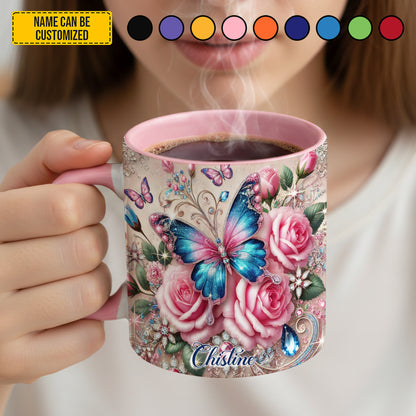 Personalized Butterfly & Rose Accent Mug