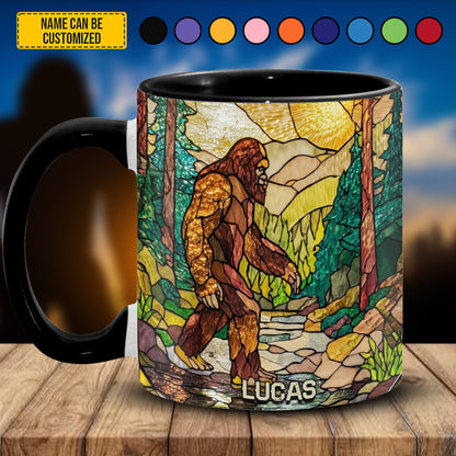 Bigfoot In Forest Stained Glass - Personalized Bigfoot Accent Mug