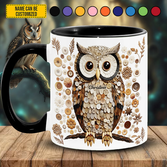 Button Art Owl - Personalized Owl Accent Mug