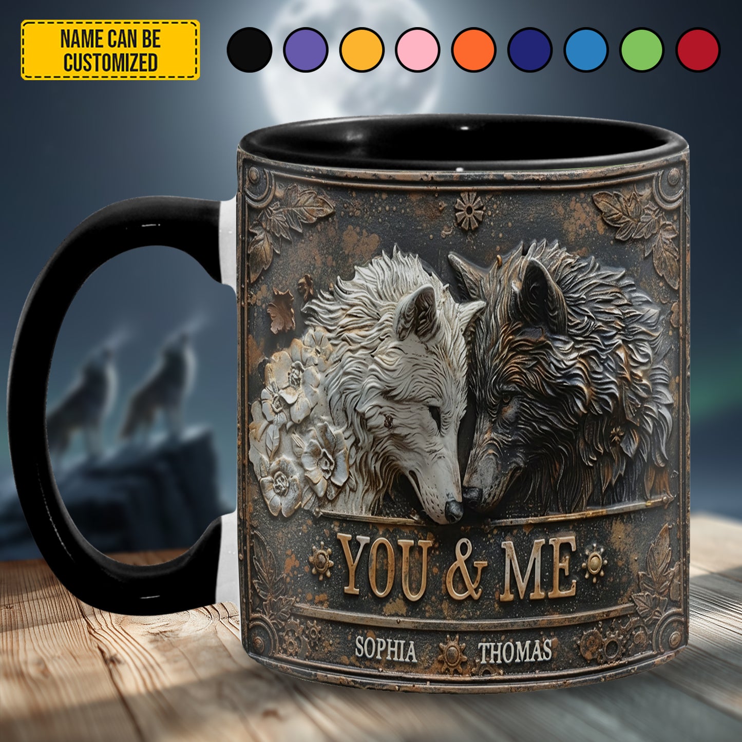 You and me wolf - Personalized Accent Mug