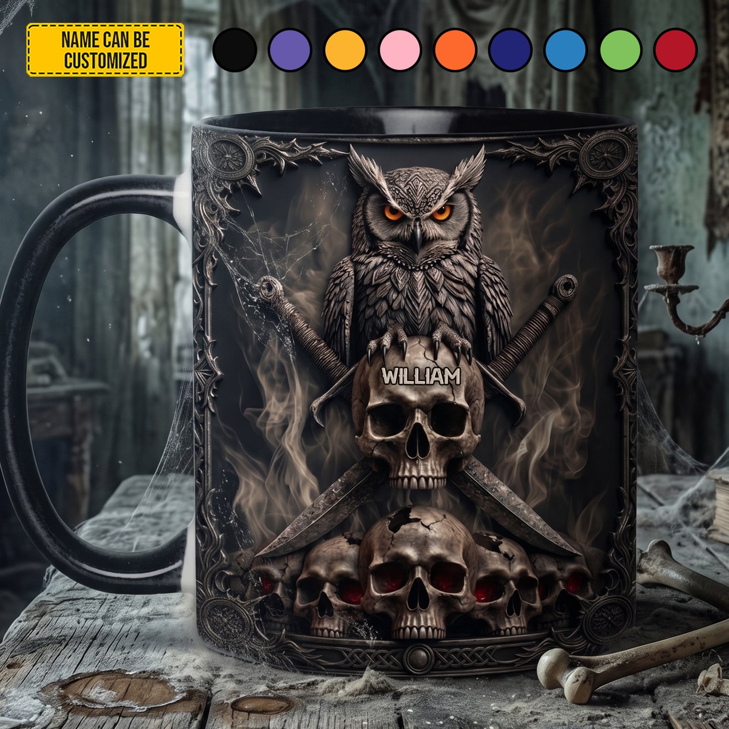 Dark Guardian – Personalized Gothic Owl Accent Mug