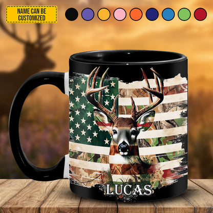 Deer Hunting American Flag - Personalized Hunting Accent Mug