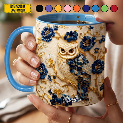 Personalized Owl Floral Accent Mug