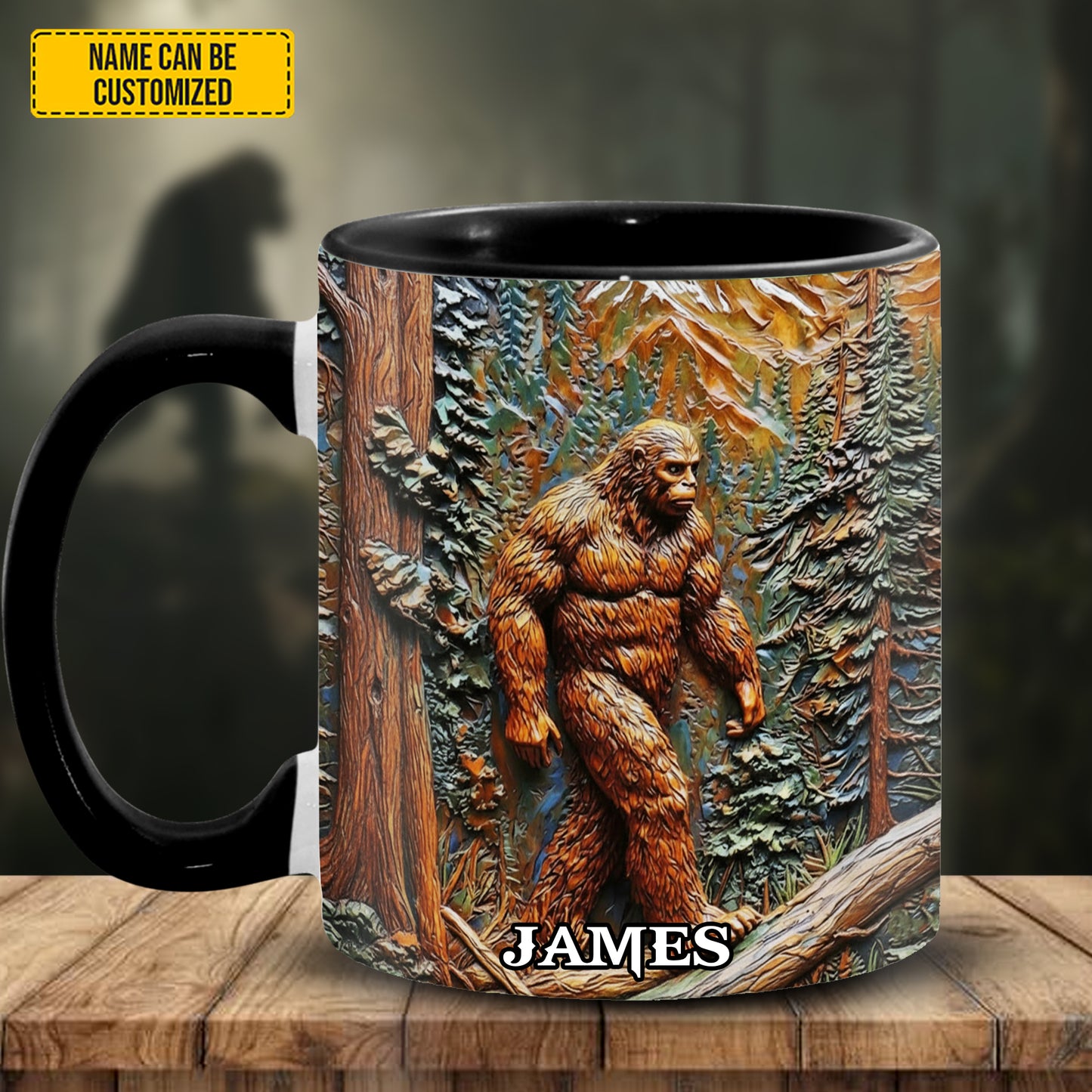 Bigfoot In Forest - Personalized Bigfoot Accent Mug